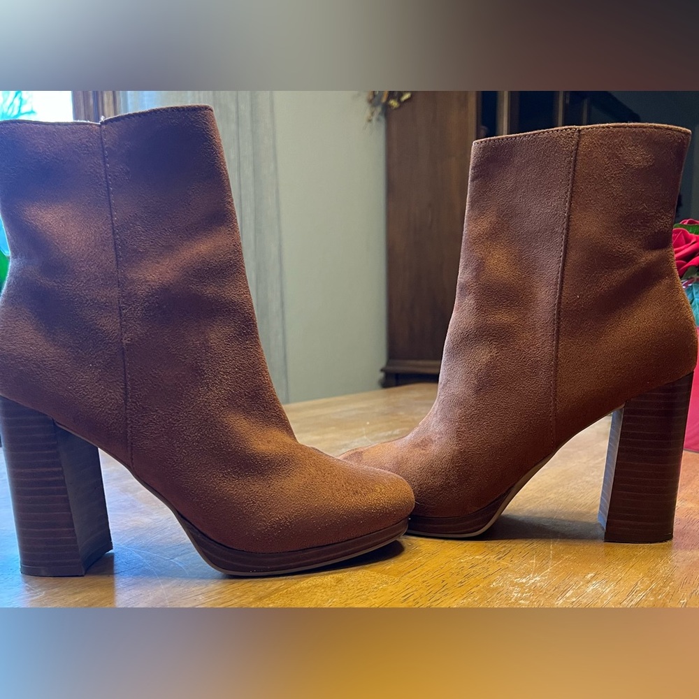 Mari A. Cognac color Boots. Size 8 1/2 with 4” block heel. Worn twice.